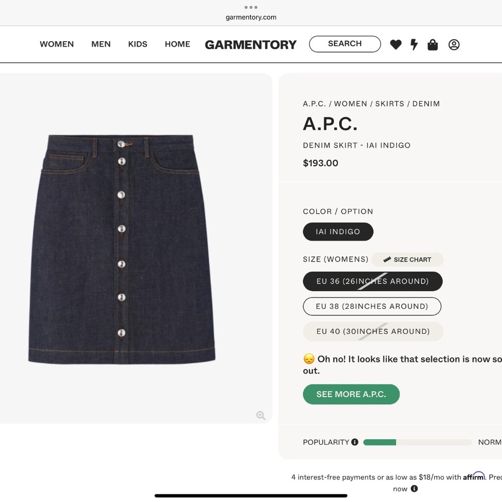 A.P.C. Dark Denim Skirt French Size 36  US 2 + Free ARDEN B. sequin tank top